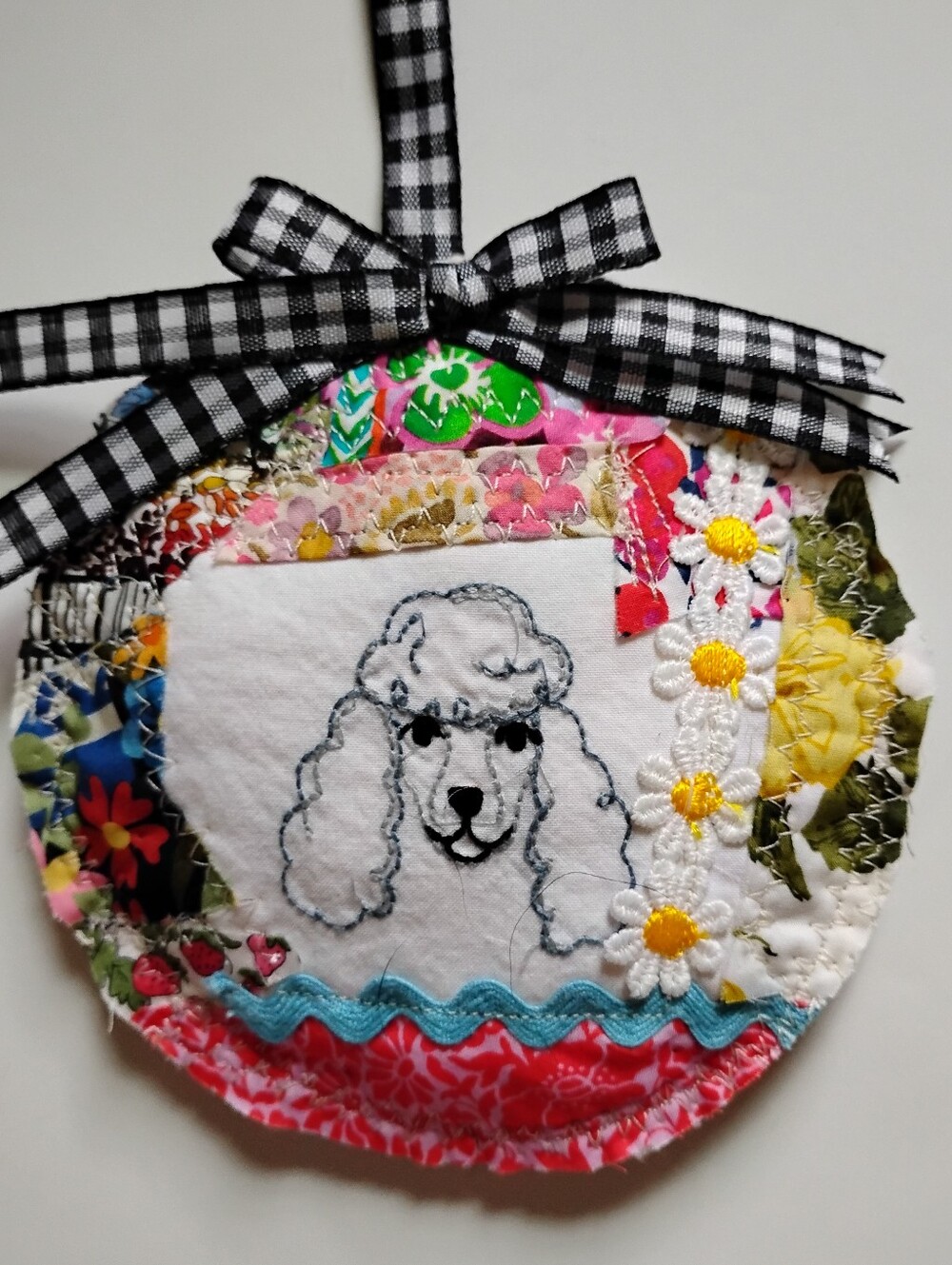 Liberty Art Fabric Tana Lawn Bag Charm Crazy Quilt Patchwork Poodle Dog Colorful